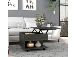 Mesa De Centro*TuHome Mesa de centro Luanda com rodízios , 29.46 cm X 79.75 cm X 54.35 cm , Carvão vegetal Cinzento