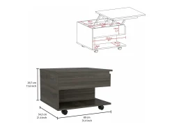 Mesa De Centro*TuHome Mesa de centro Luanda com rodízios , 29.46 cm X 79.75 cm X 54.35 cm , Carvão vegetal Cinzento