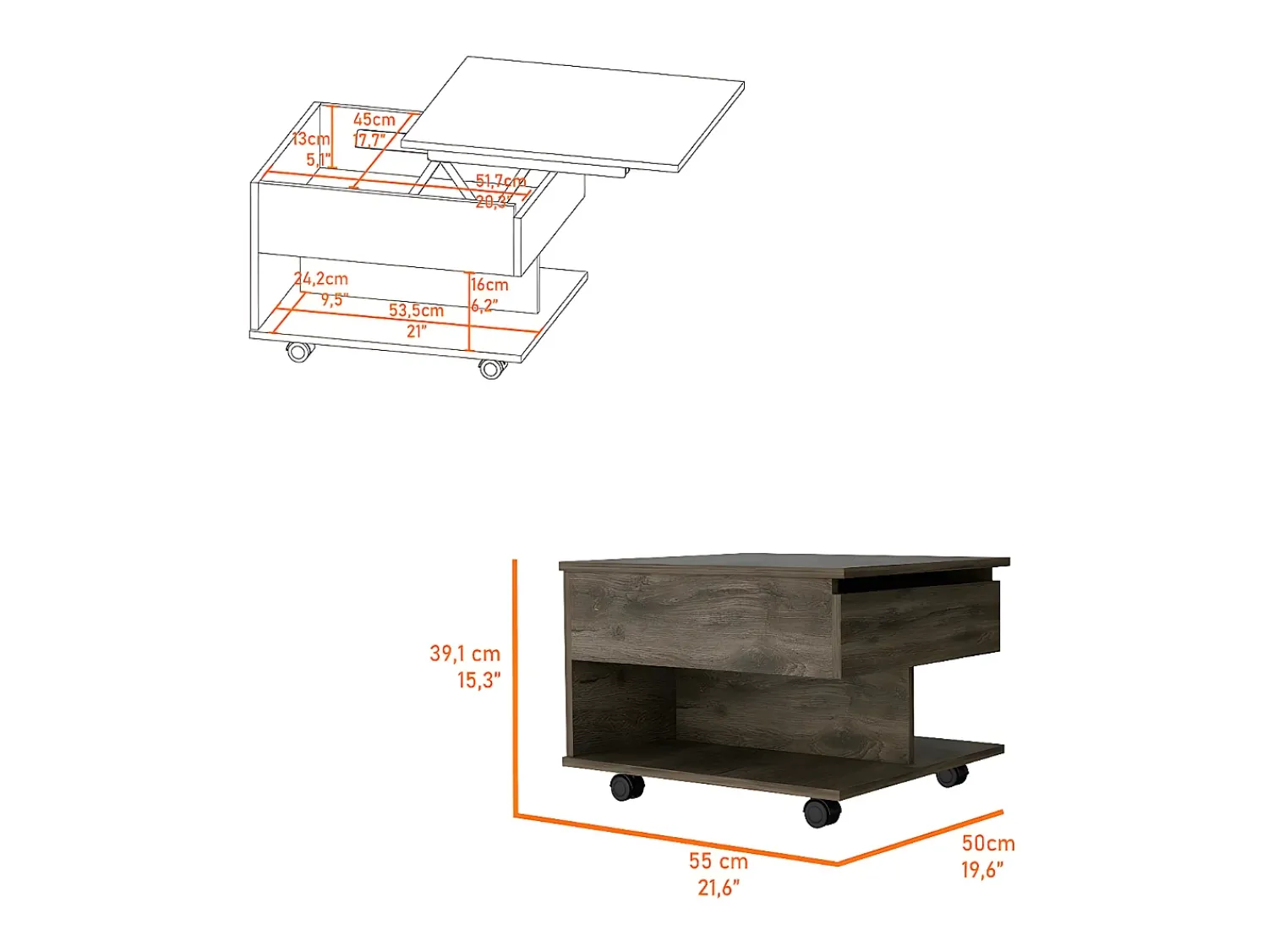 TuHome Mesa de centro Luanda em Melamina, com gaveta em calha metálica , 38.86 cm X 54.86 cm X 49.78 cm ,^ Mesa De Centro
