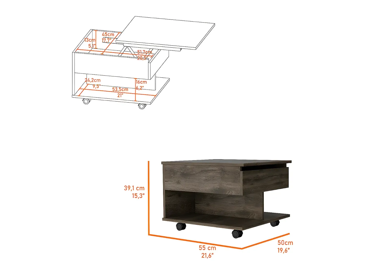 TuHome Mesa de centro Luanda em Melamina, com gaveta em calha metálica , 38.86 cm X 54.86 cm X 49.78 cm ,^ Mesa De Centro