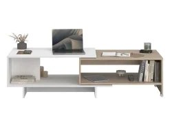 Mesa De Centro* Mesa de centro Lugo com tampo deslizante e telescópico, em carvalho branco e japonês. Natural claro / Branco