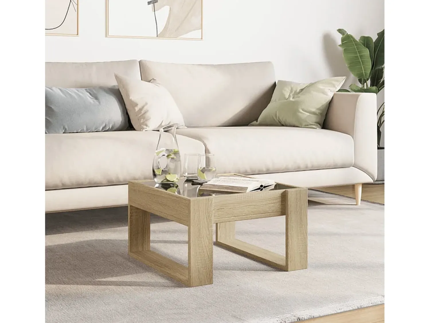 Discount vidaxl Mesa de centro luzes LED Infinity 50x53x30 cm carvalho sonoma Natural claro