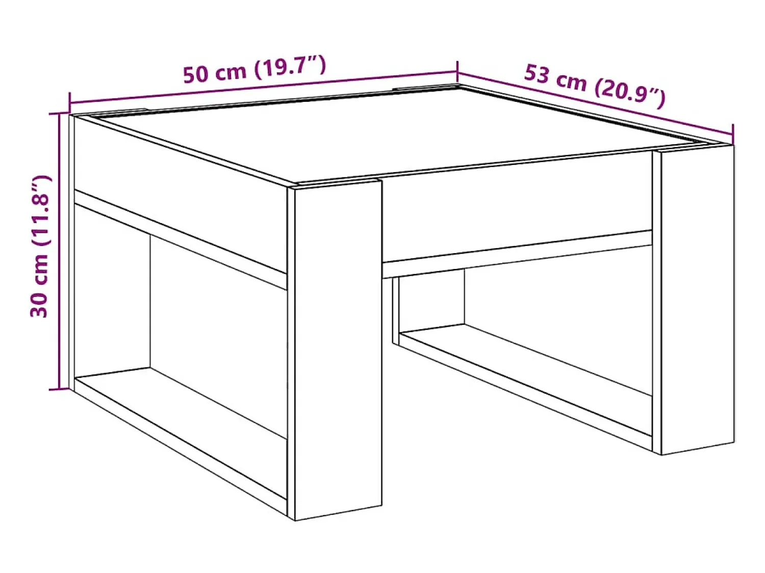 Discount vidaxl Mesa de centro luzes LED Infinity 50x53x30 cm carvalho sonoma Natural claro