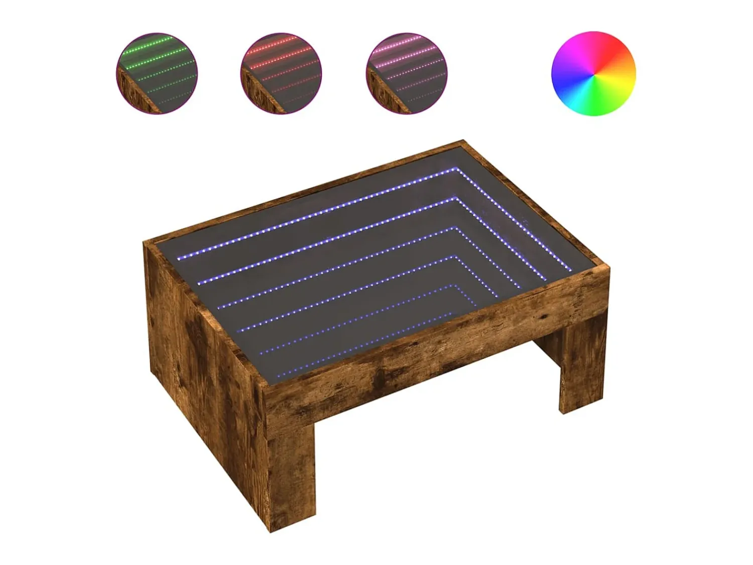 Hot vidaxl Mesa de centro luzes LED Infinity 70x50x30 cm carvalho fumado Natural claro