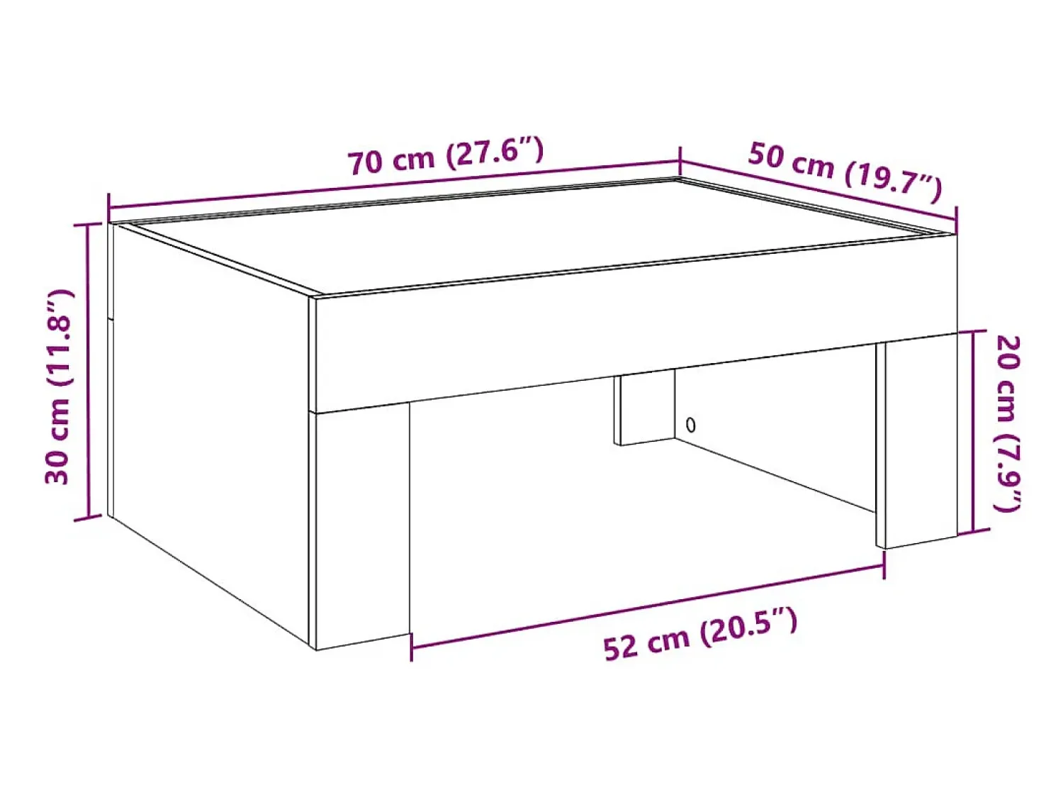 Hot vidaxl Mesa de centro luzes LED Infinity 70x50x30 cm carvalho fumado Natural claro