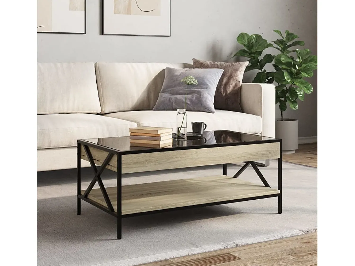Mesa De Centro|vidaxl Mesa de centro luzes LED Infinity 90x50x38 cm carvalho sonoma Natural claro