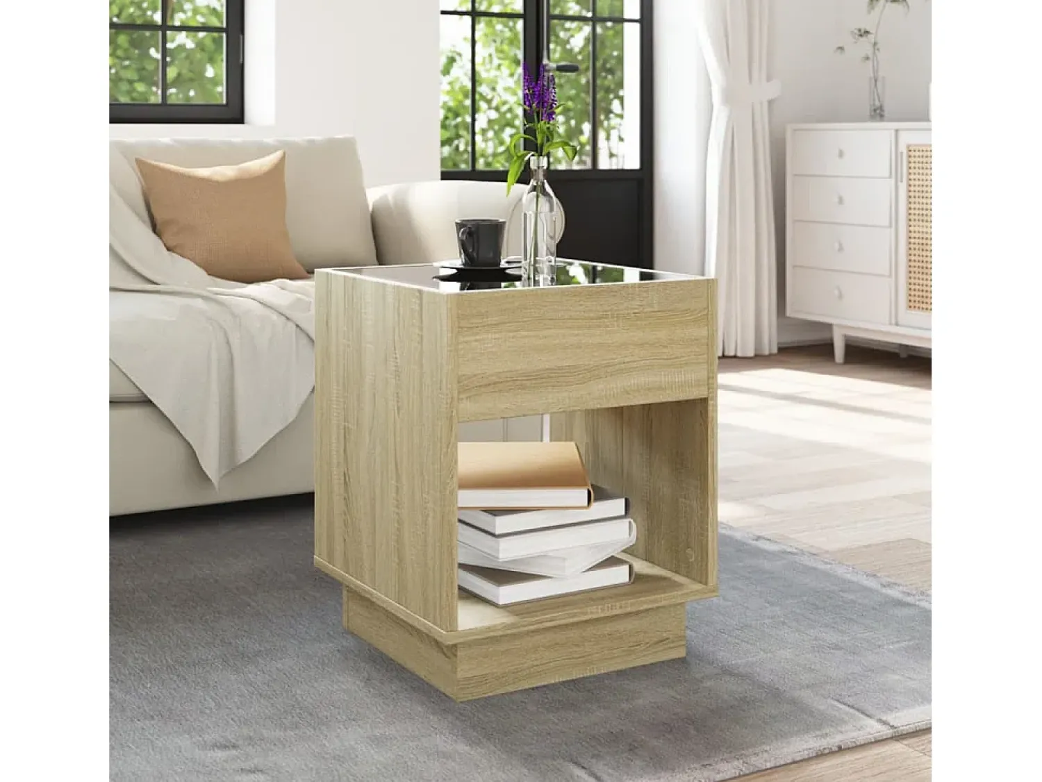 Mesa De Centro*vidaxl Mesa de centro luzes LED Infinity 40x40x50 cm carvalho sonoma Natural claro
