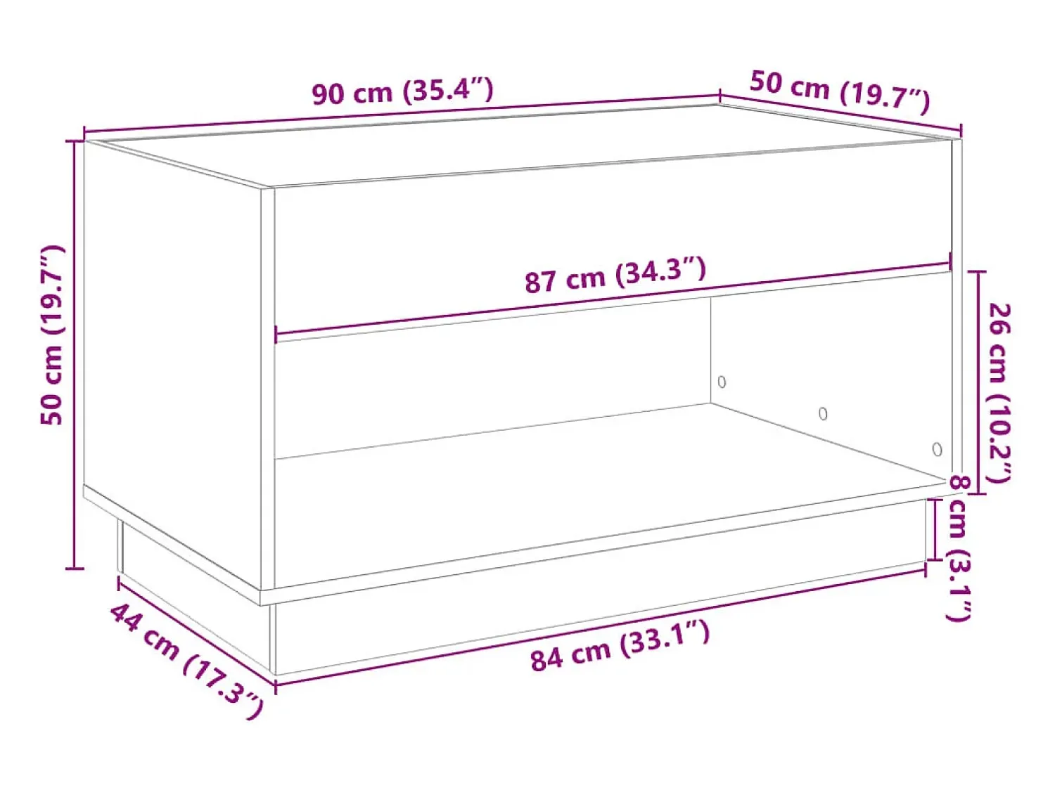 Mesa De Centro*vidaxl Mesa de centro luzes LED Infinity 90x50x50 cm Branco