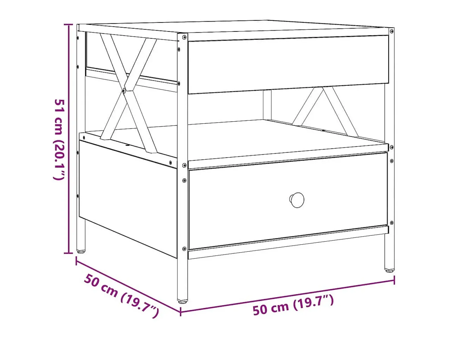 vidaxl Mesa de centro luzes LED Infinity 50x50x51 cm carvalho fumado^ Mesa De Centro