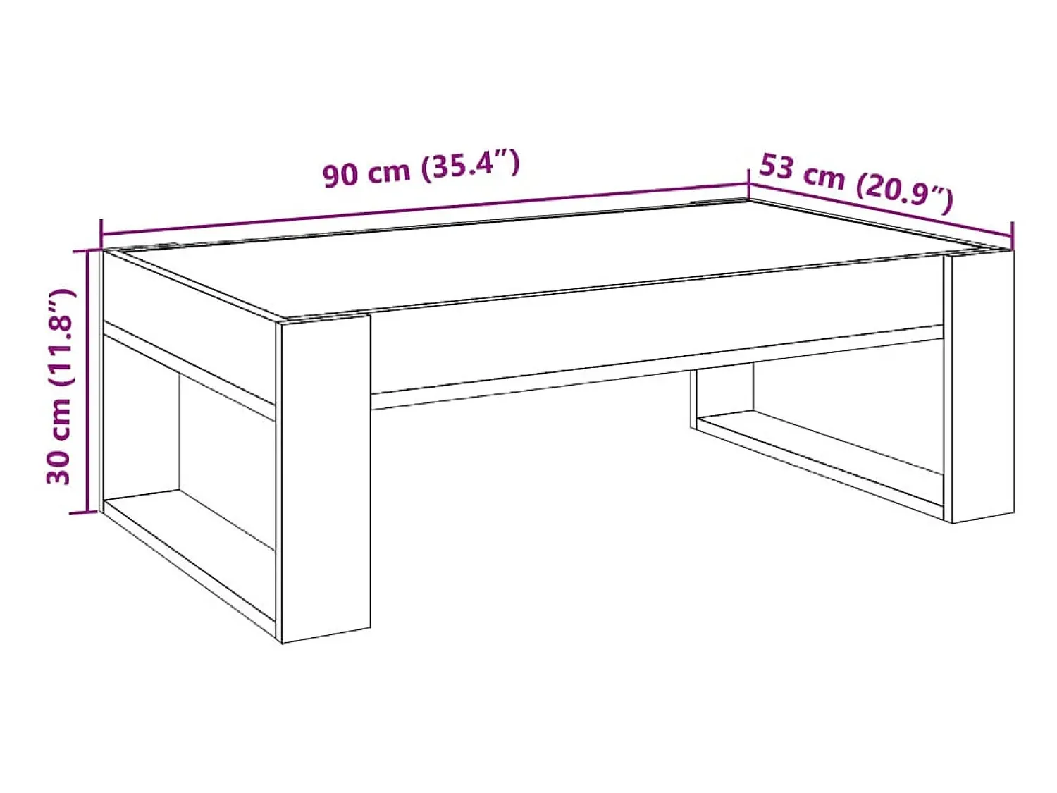 vidaxl Mesa de centro luzes LED Infinity 90x53x30 cm carvalho sonoma Natural claro