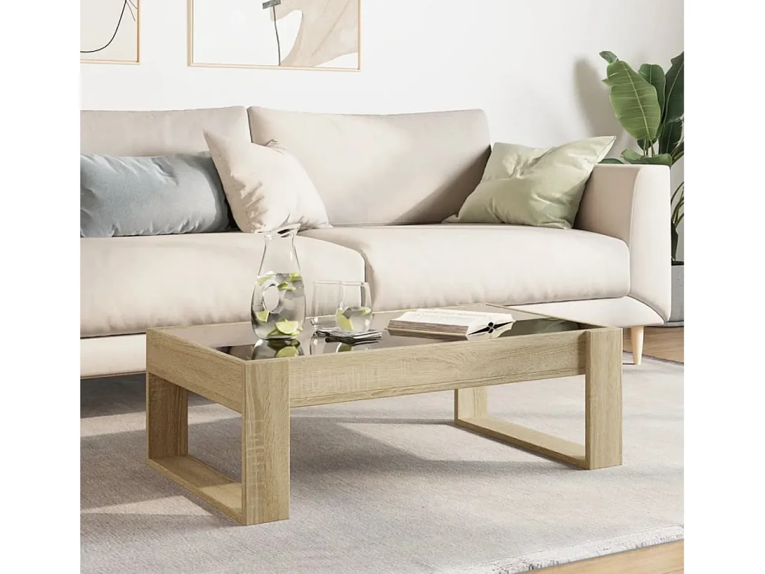 vidaxl Mesa de centro luzes LED Infinity 90x53x30 cm carvalho sonoma Natural claro