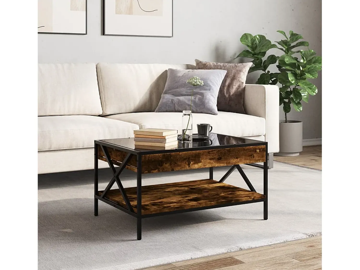 vidaxl Mesa de centro luzes LED Infinity 70x50x38 cm carvalho fumado^ Mesa De Centro