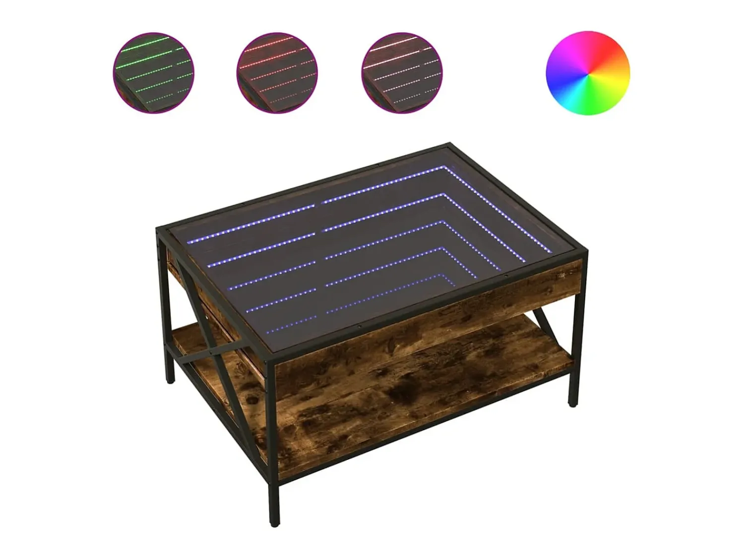vidaxl Mesa de centro luzes LED Infinity 70x50x38 cm carvalho fumado^ Mesa De Centro