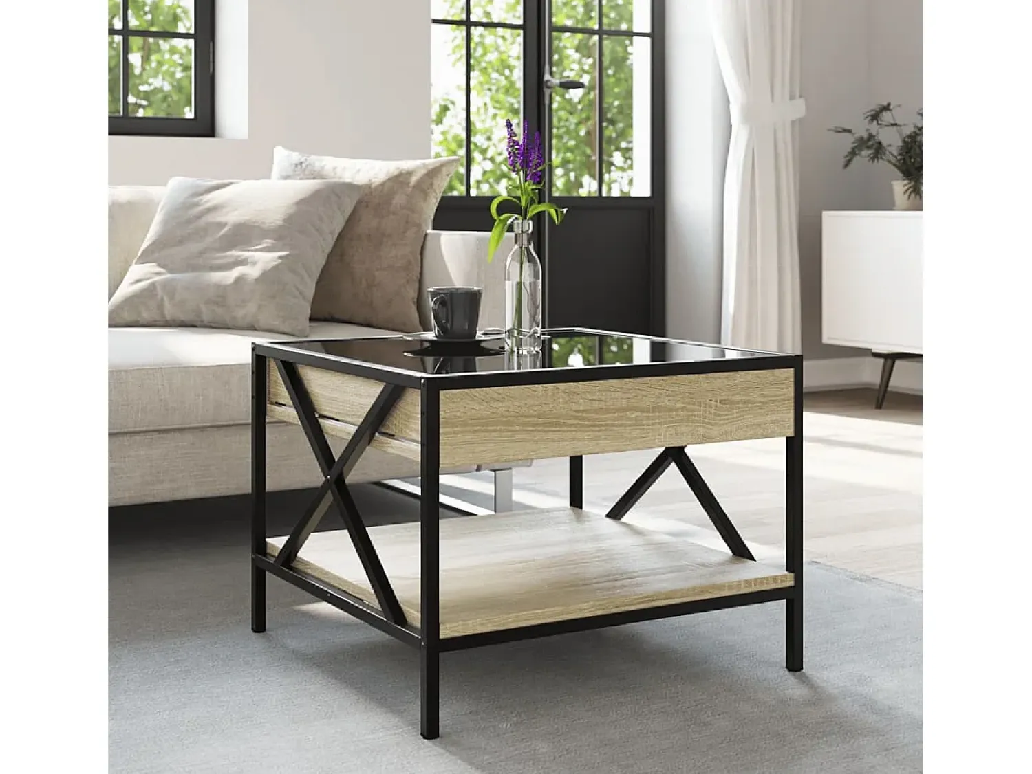 Online vidaxl Mesa de centro luzes LED Infinity 50x50x38 cm carvalho sonoma Natural claro