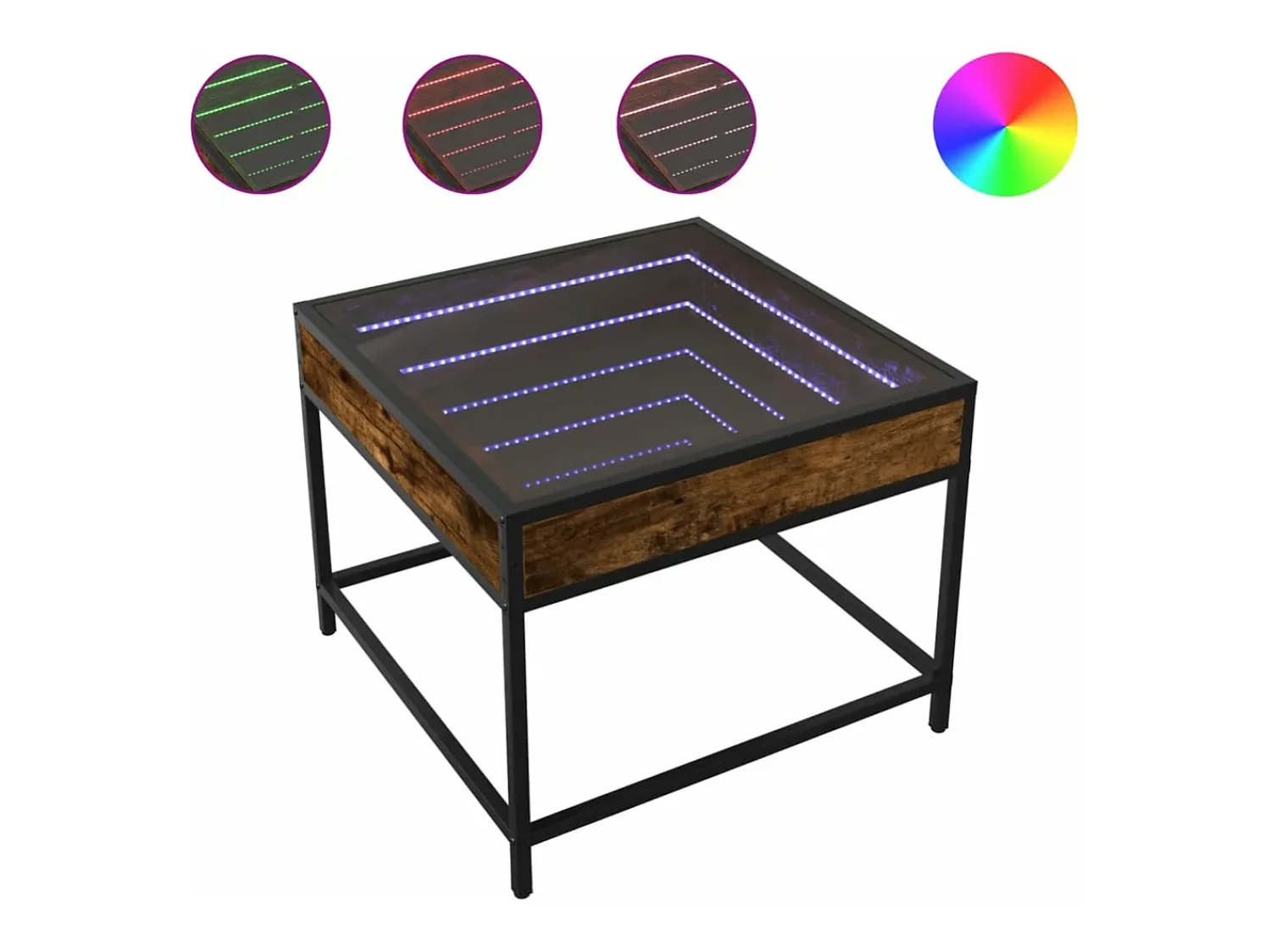 Outlet vidaxl Mesa de centro luzes LED Infinity 50x50x41 cm carvalho fumado Natural claro