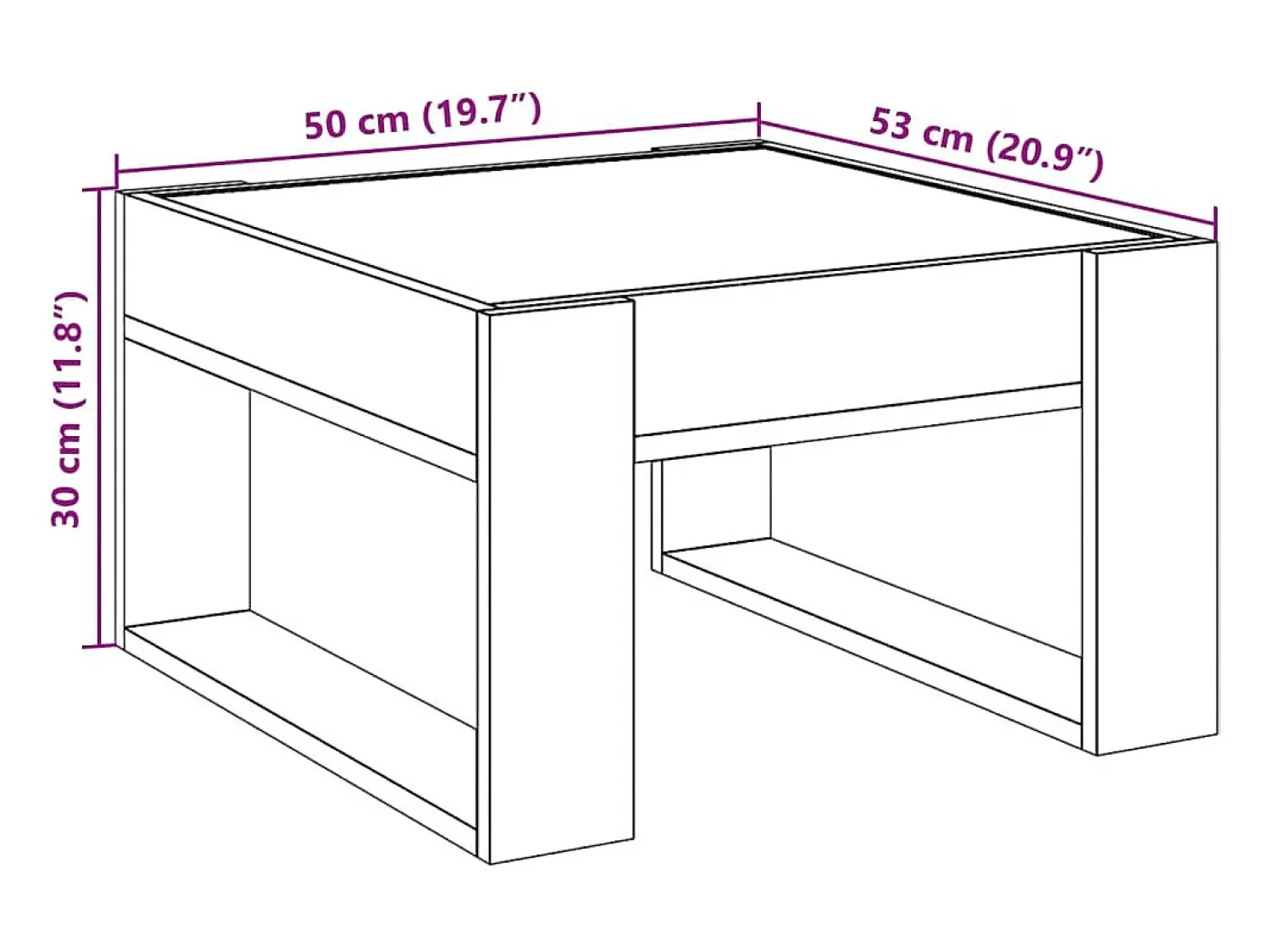 vidaxl Mesa de centro luzes LED Infinity 50x53x30 cm carvalho fumado^ Mesa De Centro