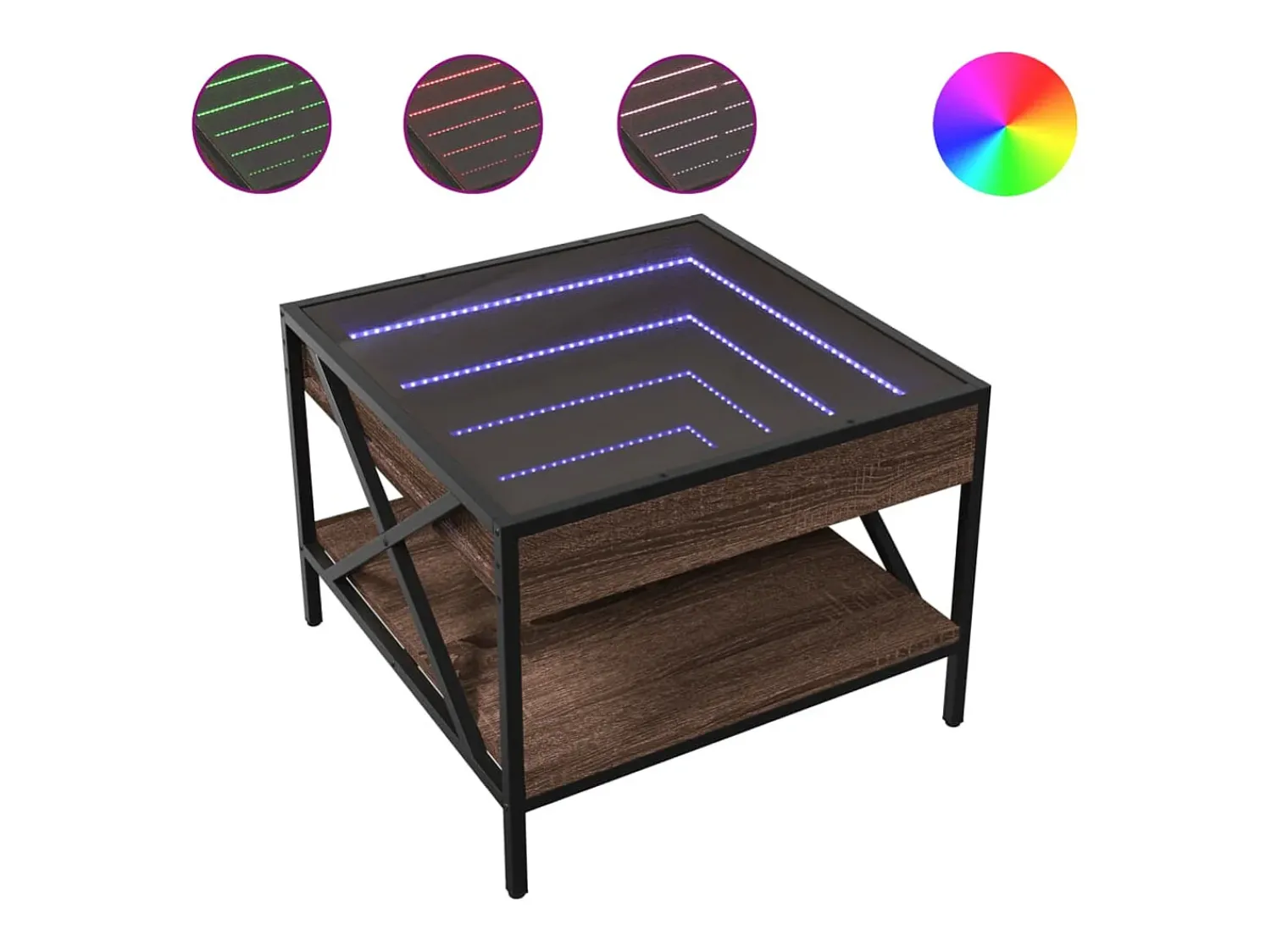 Best vidaxl Mesa de centro luzes LED Infinity 50x50x38 cm carvalho castanho Natural claro