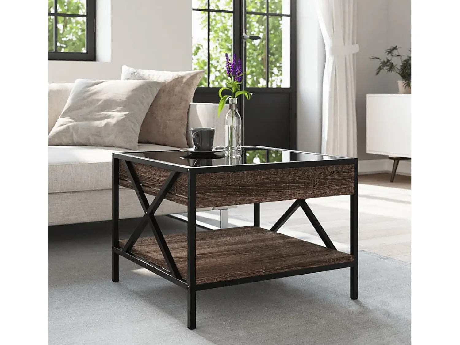 Best vidaxl Mesa de centro luzes LED Infinity 50x50x38 cm carvalho castanho Natural claro