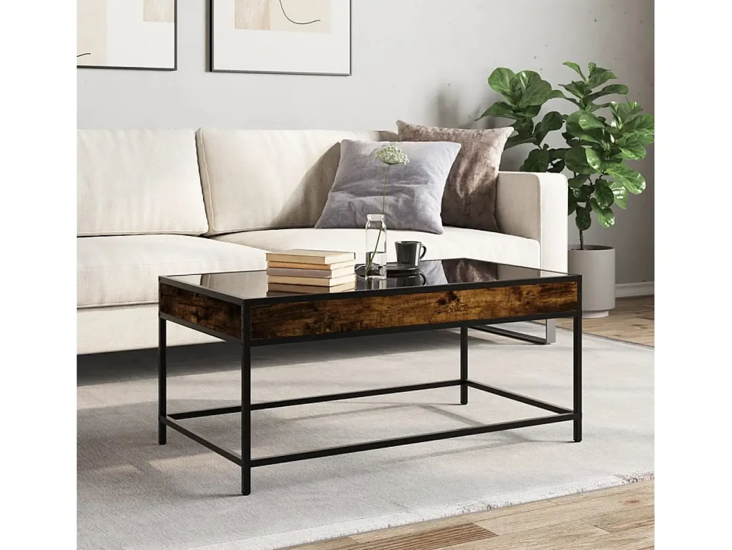 Discount vidaxl Mesa de centro luzes LED Infinity 90x50x41 cm carvalho fumado Natural claro