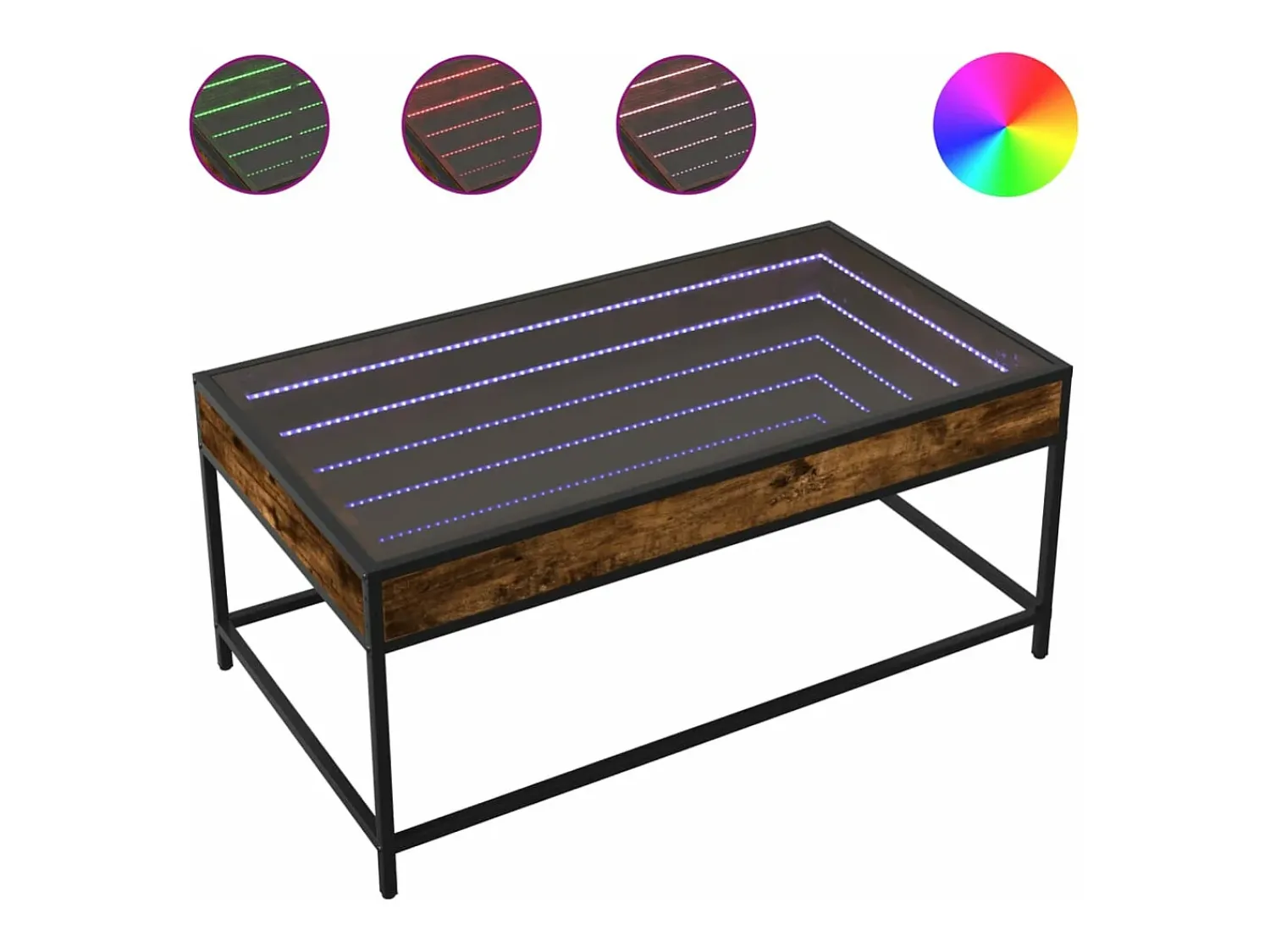 Discount vidaxl Mesa de centro luzes LED Infinity 90x50x41 cm carvalho fumado Natural claro