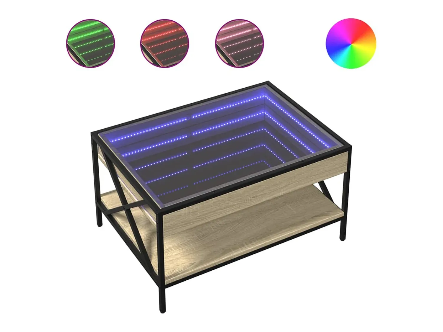 vidaxl Mesa de centro luzes LED Infinity 70x50x38 cm carvalho sonoma^ Mesa De Centro