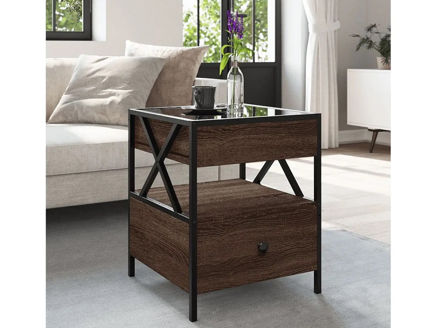 vidaxl Mesa de centro luzes LED Infinity 40x40x51 cm carvalho castanho^ Mesa De Centro