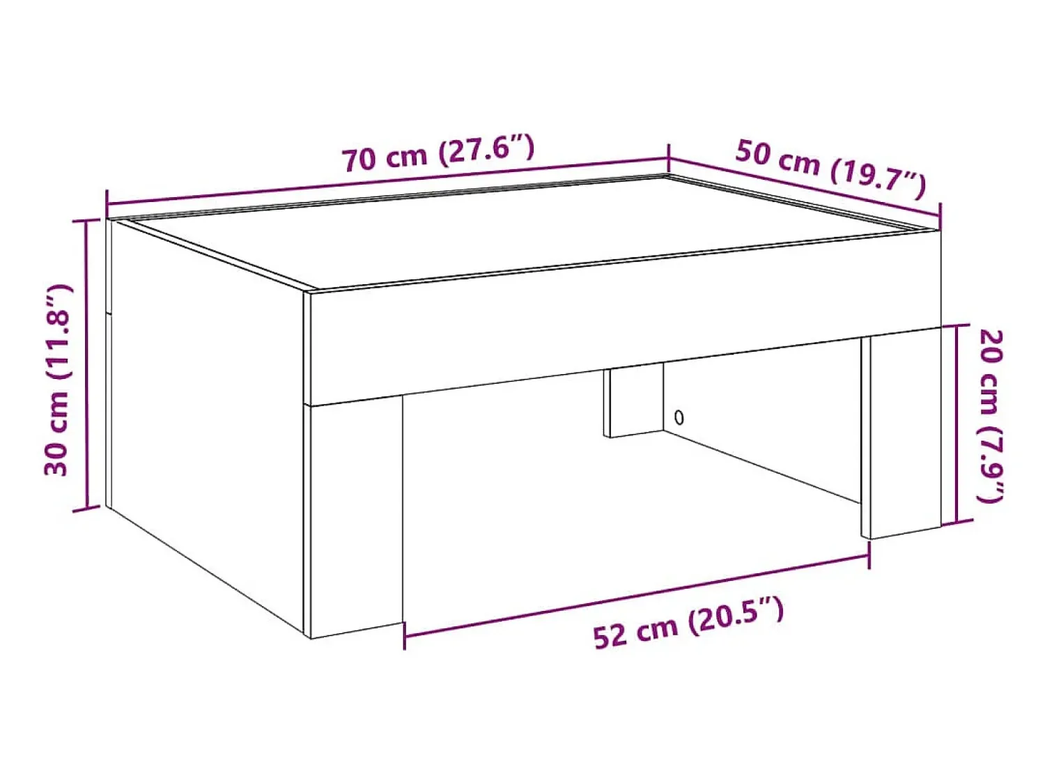 Mesa De Centro*vidaxl Mesa de centro luzes LED Infinity 70x50x30 cm sonoma Cinzento