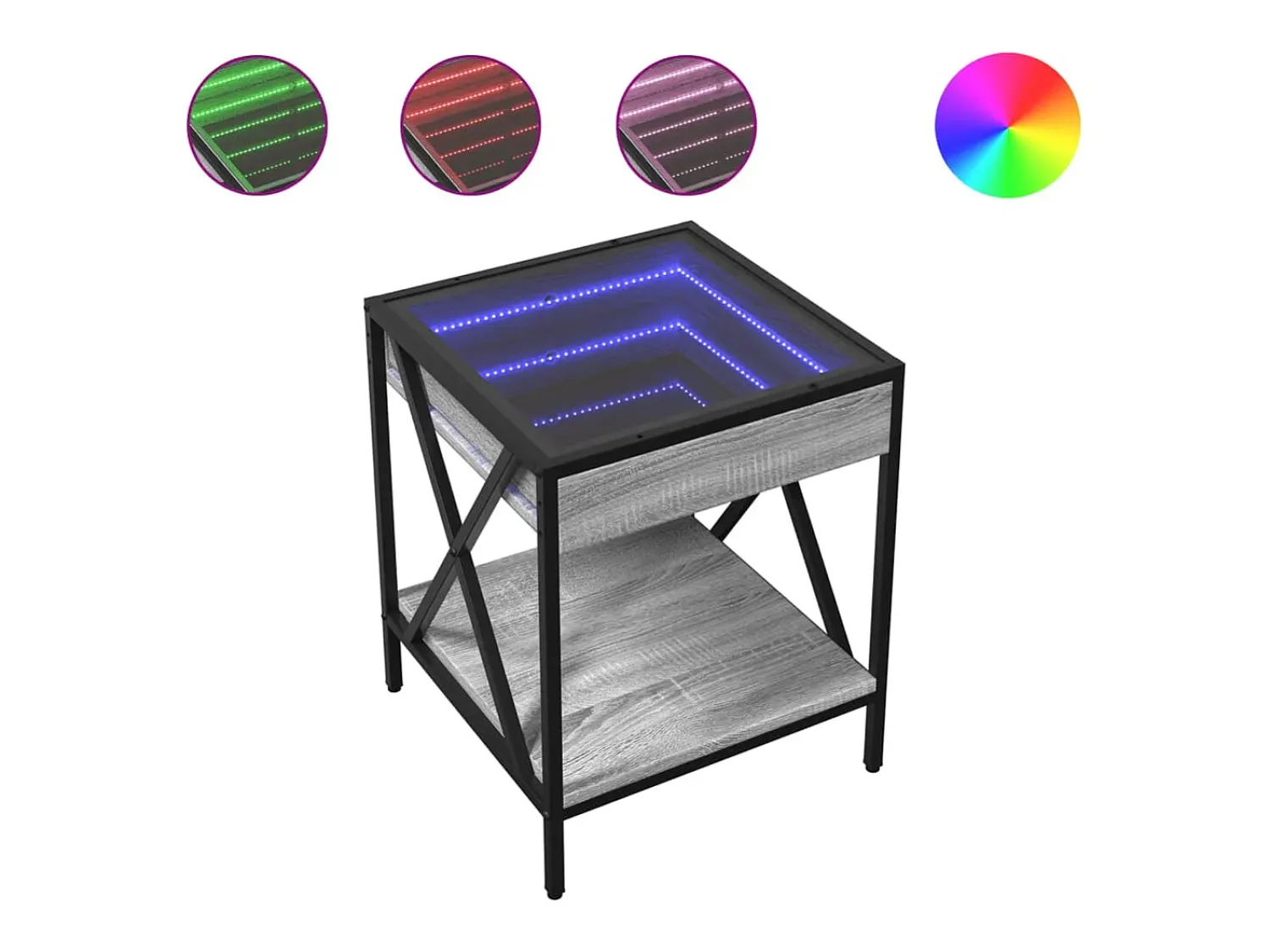 Sale vidaxl Mesa de centro luzes LED Infinity 40x40x49 cm sonoma Cinzento