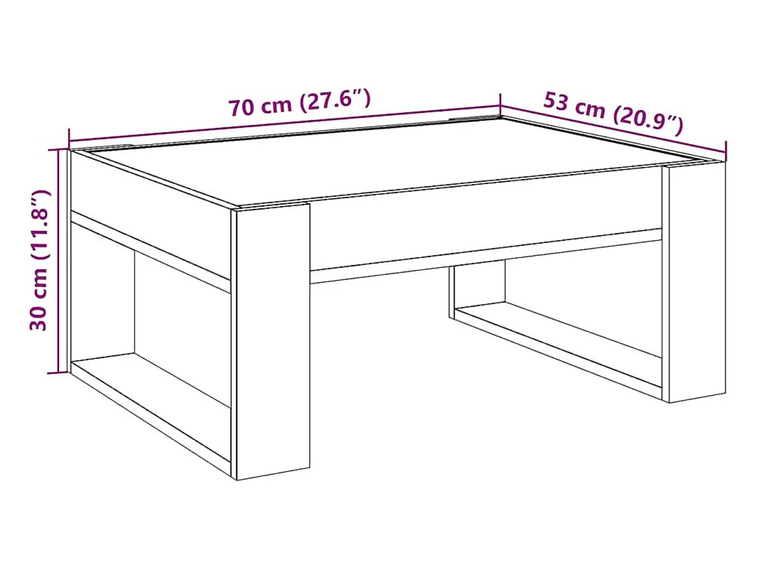 vidaxl Mesa de centro luzes LED Infinity 70x53x30 cm carvalho sonoma^ Mesa De Centro