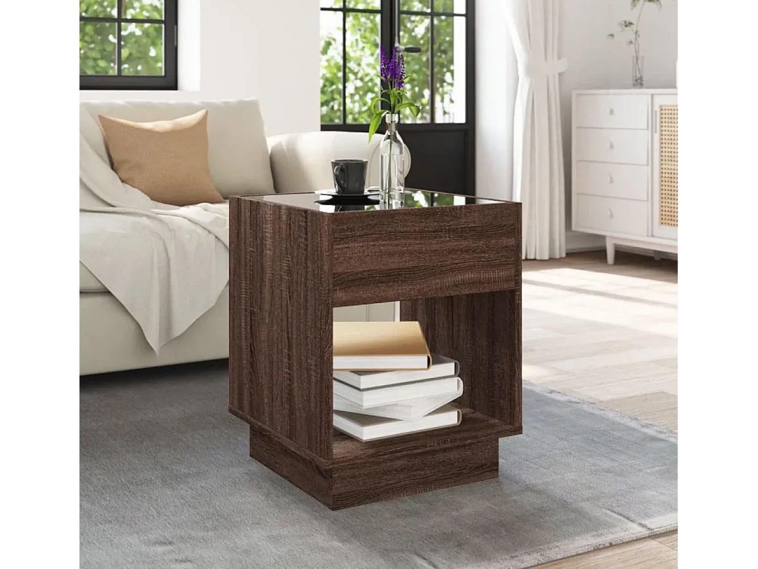 Mesa De Centro|vidaxl Mesa de centro luzes LED Infinity 40x40x50 cm carvalho castanho Natural claro