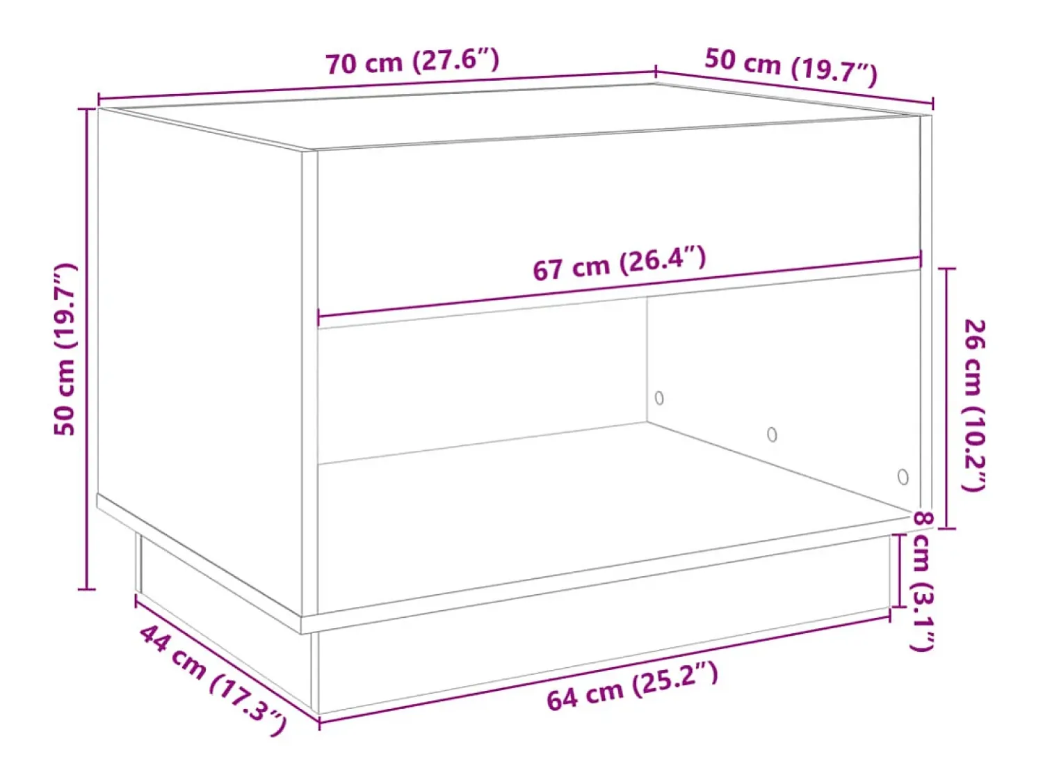 Online vidaxl Mesa de centro luzes LED Infinity 70x50x50 cm carvalho castanho Natural claro