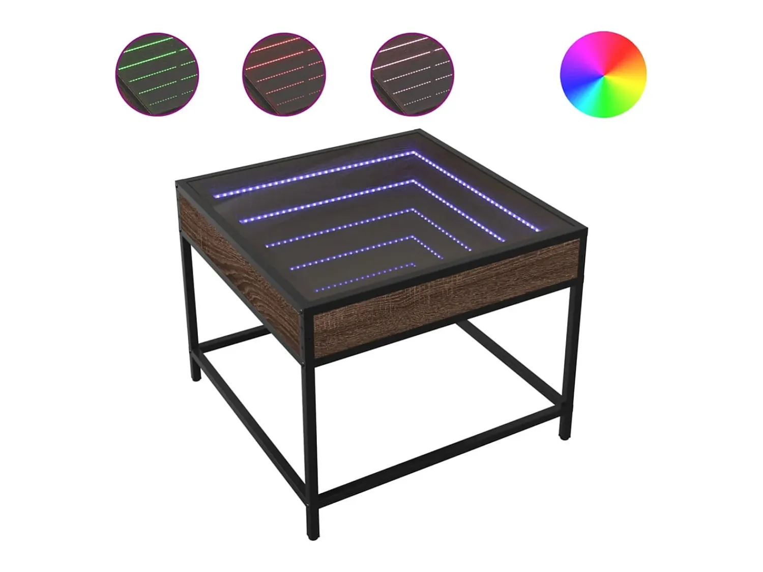 Online vidaxl Mesa de centro luzes LED Infinity 50x50x41 cm carvalho castanho Natural claro