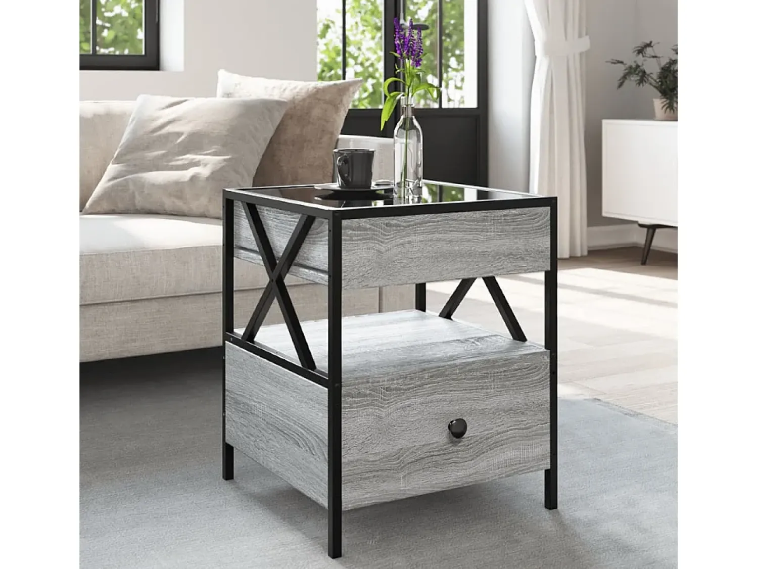 vidaxl Mesa de centro luzes LED Infinity 40x40x51 cm sonoma^ Mesa De Centro