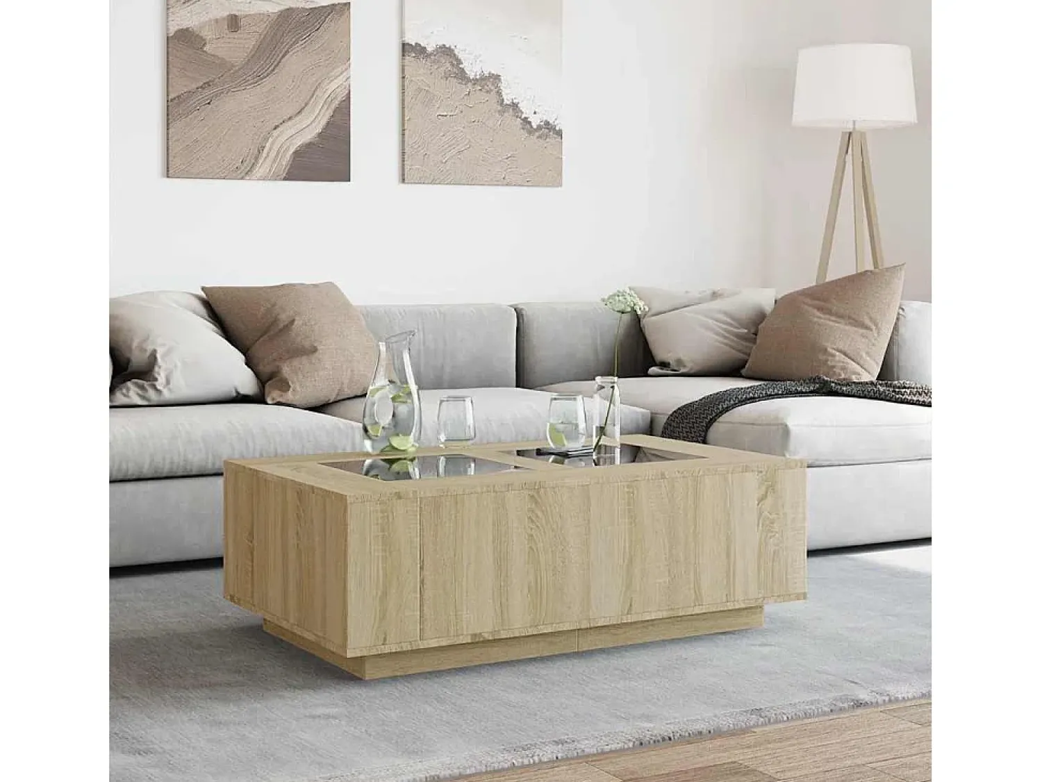Discount vidaxl Mesa de centro luzes LED Infinity 116x69x40 cm carvalho sonoma Natural claro