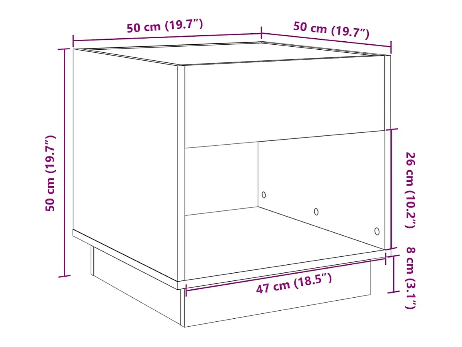 Hot vidaxl Mesa de centro luzes LED Infinity 50x50x50 cm carvalho castanho Natural claro