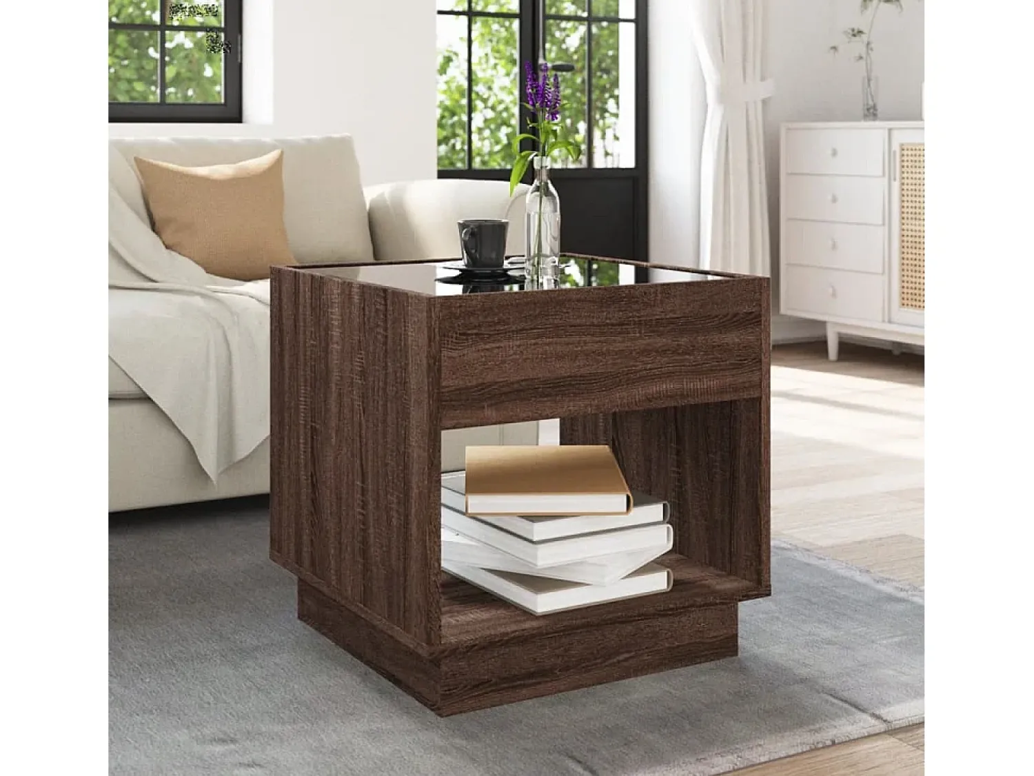 Hot vidaxl Mesa de centro luzes LED Infinity 50x50x50 cm carvalho castanho Natural claro