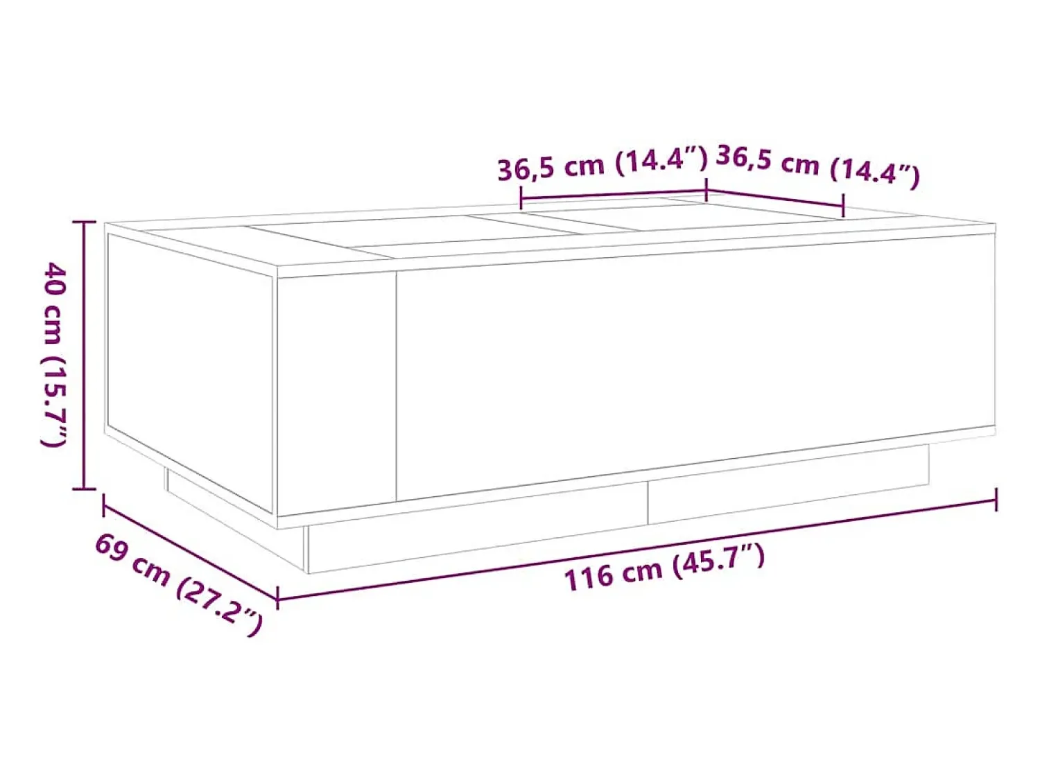 Sale vidaxl Mesa de centro luzes LED Infinity 116x69x40 cm Branco