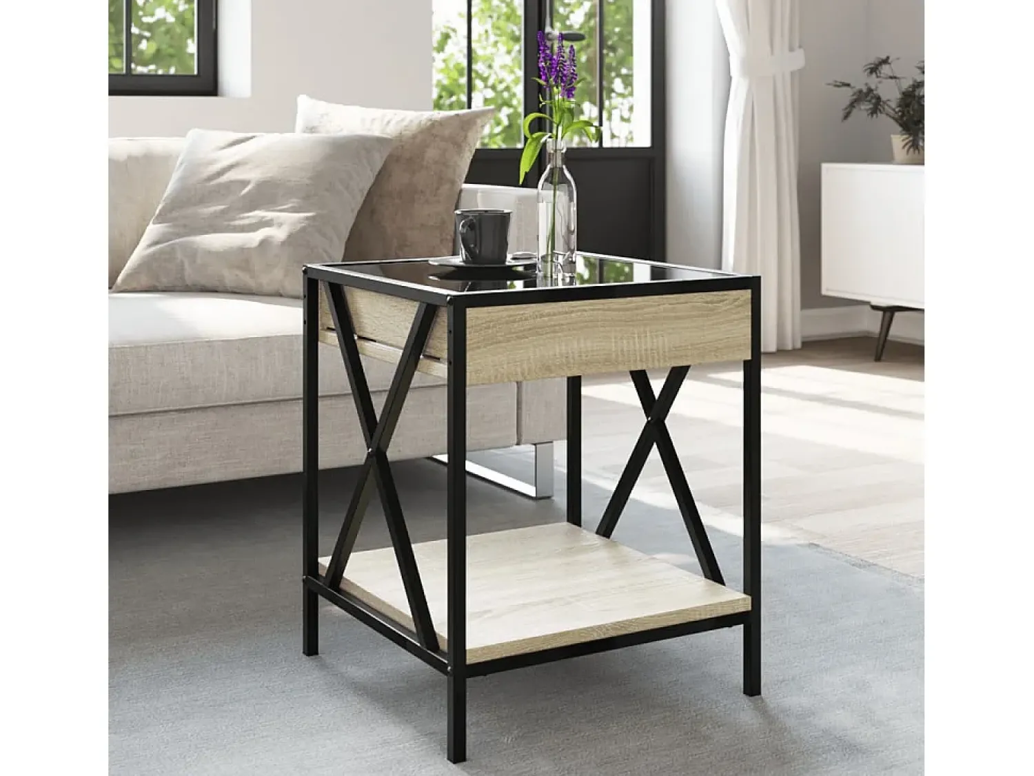 vidaxl Mesa de centro luzes LED Infinity 40x40x49 cm carvalho sonoma^ Mesa De Centro