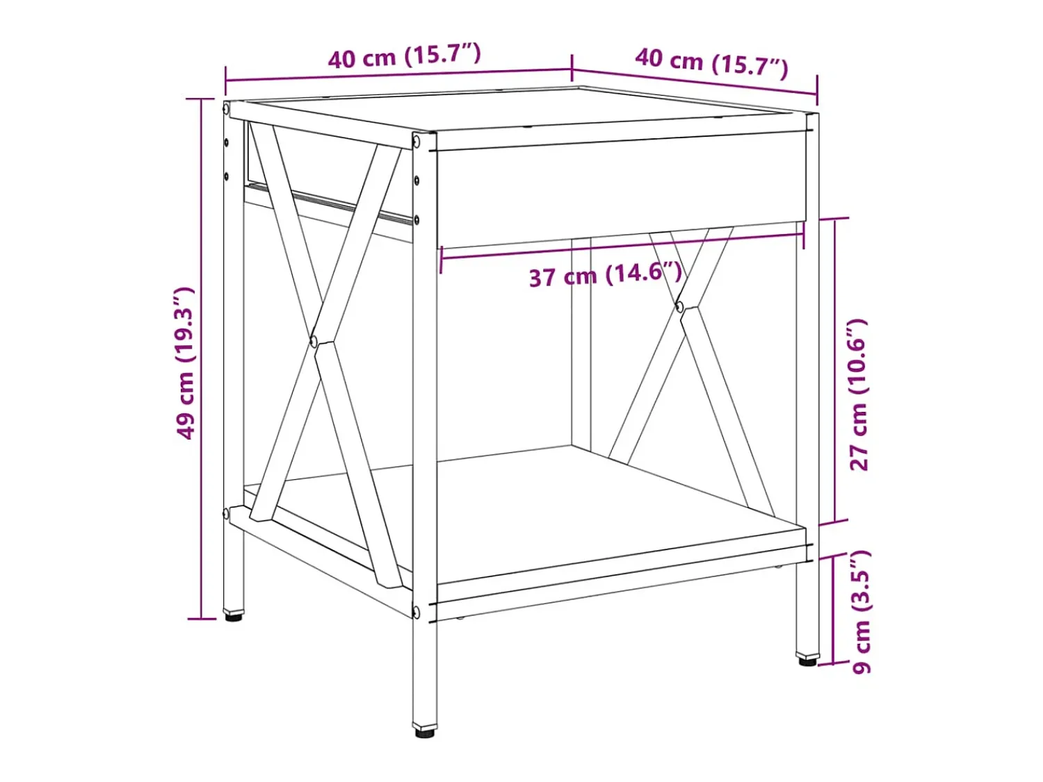 vidaxl Mesa de centro luzes LED Infinity 40x40x49 cm carvalho sonoma^ Mesa De Centro