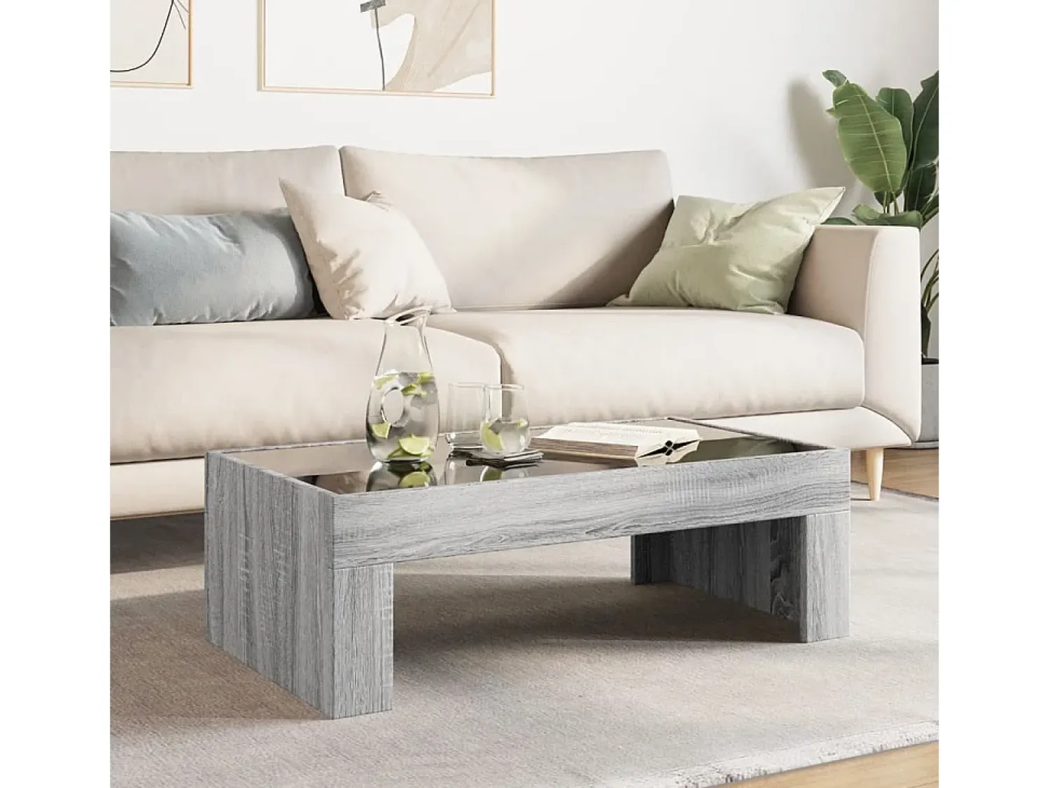Mesa De Centro|vidaxl Mesa de centro luzes LED Infinity 90x50x30 cm sonoma Cinzento