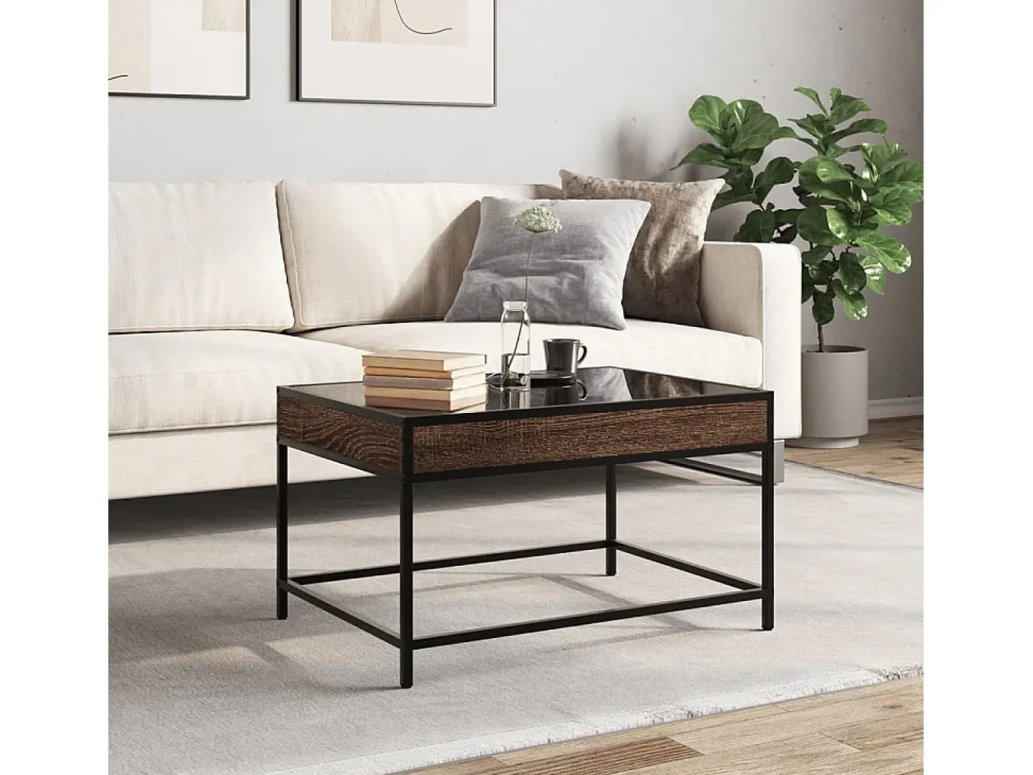 Mesa De Centro*vidaxl Mesa de centro luzes LED Infinity 70x50x41 cm carvalho castanho Natural claro