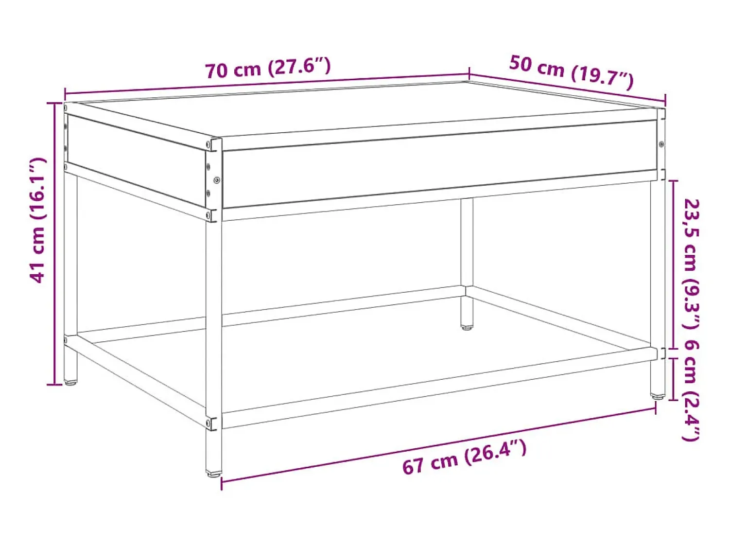 Mesa De Centro*vidaxl Mesa de centro luzes LED Infinity 70x50x41 cm carvalho castanho Natural claro