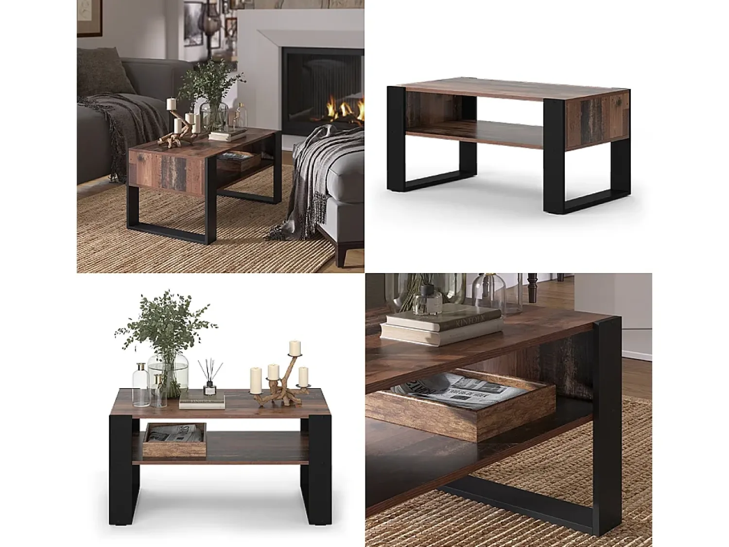 Mesa De Centro|Vicco Mesa de centro madeira antiga 92x52.4x45.6 olli Castanho