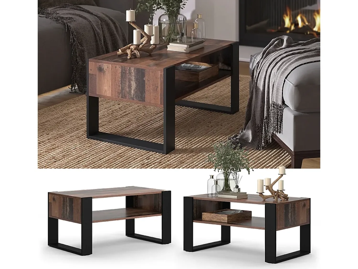 Mesa De Centro|Vicco Mesa de centro madeira antiga 92x52.4x45.6 olli Castanho