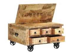 Mesa De Centro*vidaxl Mesa de centro madeira de mangueira áspera 70x70x40 cm Natural claro