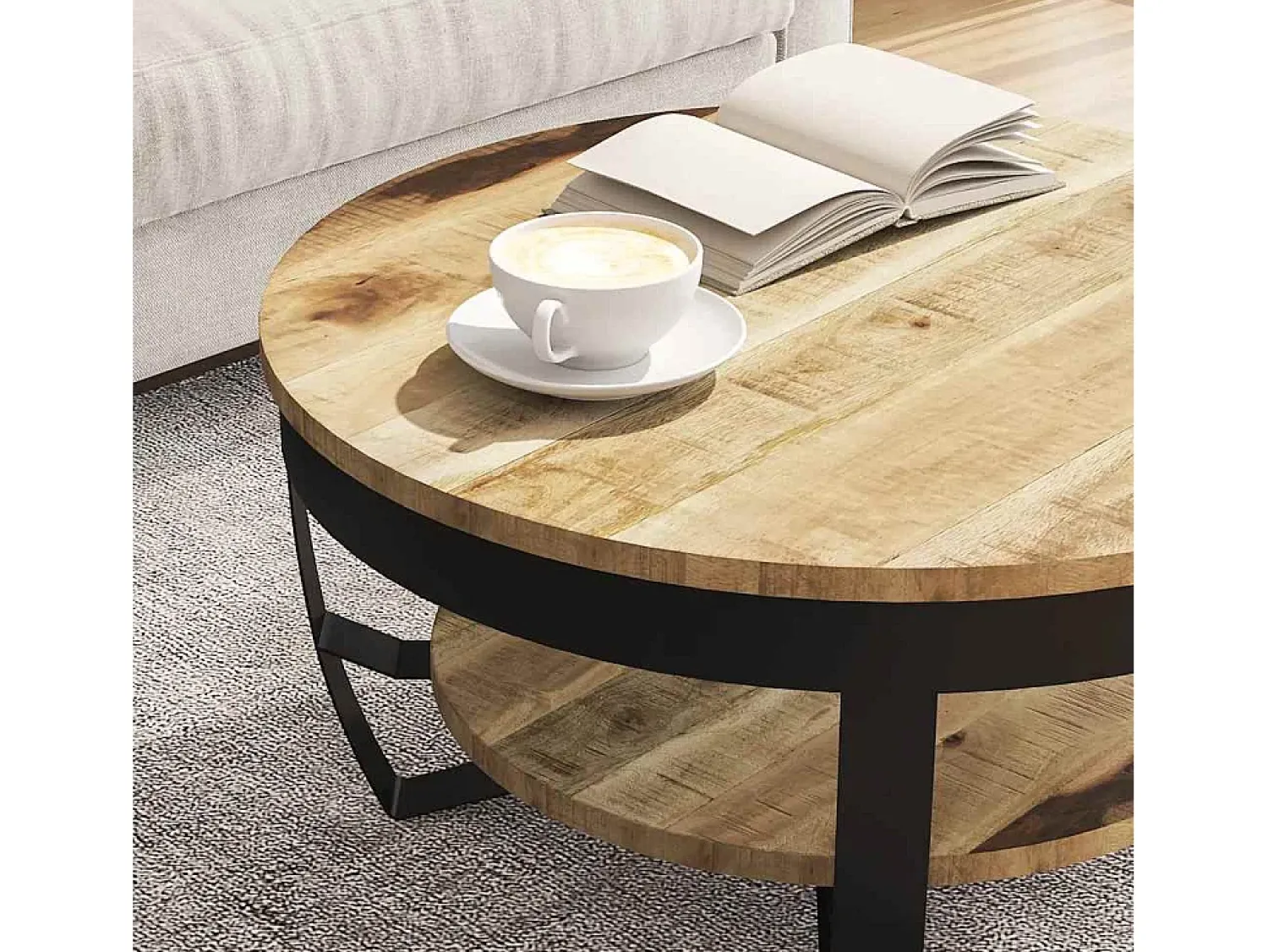 vidaxl Mesa de centro madeira de mangueira maciça áspera 65x32 cm Natural claro