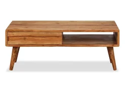 Mesa de centro madeira maciça com gaveta esculpida 100x50x40 cm PT645087^ Mesa De Centro