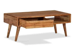Mesa de centro madeira maciça com gaveta esculpida 100x50x40 cm PT645087^ Mesa De Centro