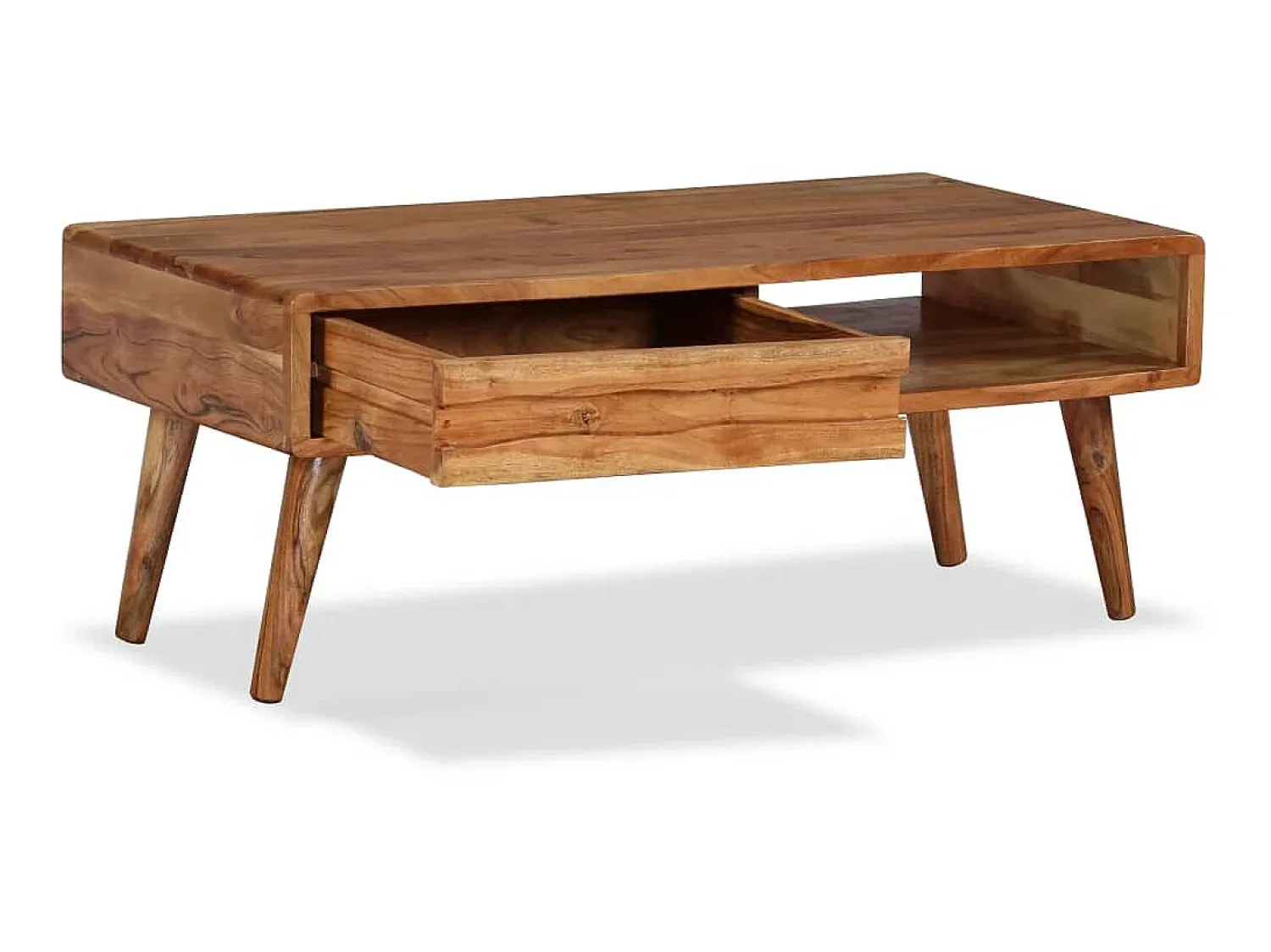 Mesa de centro madeira maciça com gaveta esculpida 100x50x40 cm PT645087^ Mesa De Centro