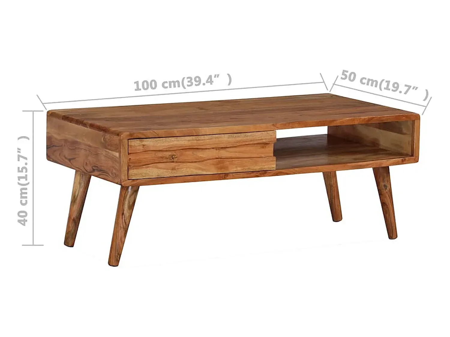 vidaxl Mesa de centro madeira maciça com gaveta esculpida 100x50x40 cm^ Mesa De Centro